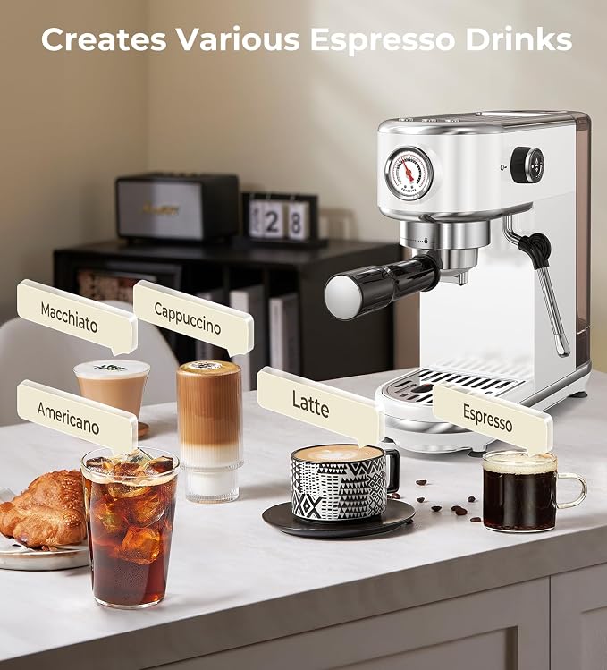 atatix 20 Bar Espresso Machine with Milk Frother, Compact Espresso Maker | Stainless Steel Coffee Machine with Precise Temp Control, 44oz Removable Water Tank for Latte, Cappuccino, White - Image 2