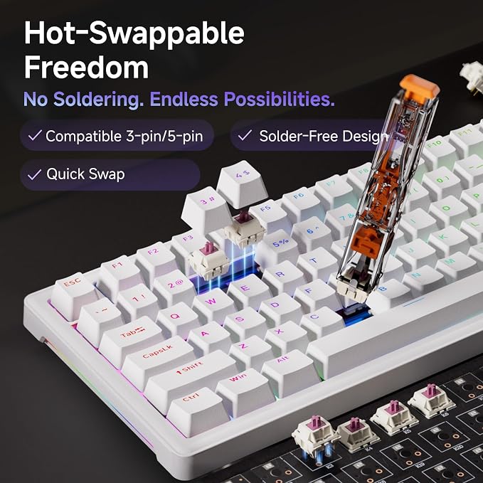 DIERYA DK81E 75% Mechanical Gaming Keyboard, Hot-Swappable, Wired, White | Gasket Mount, Pre-Lubed Linear Switches, 6-Layer Foam, Programmable, Volume Knob, RGB Backlight, Double-Shot Keycaps - Image 3