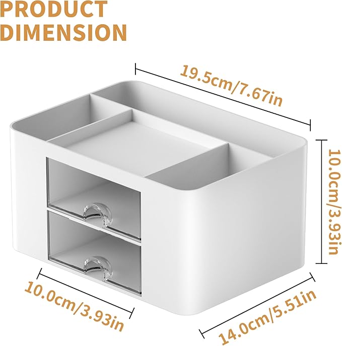 Marbrasse Pen Organizer with 2 Drawer, Multi-Functional Pencil Holder for Desk, Desk Organizers and Accessories with 5 Compartments + Drawer for Office Art Supplies (White) - Image 4