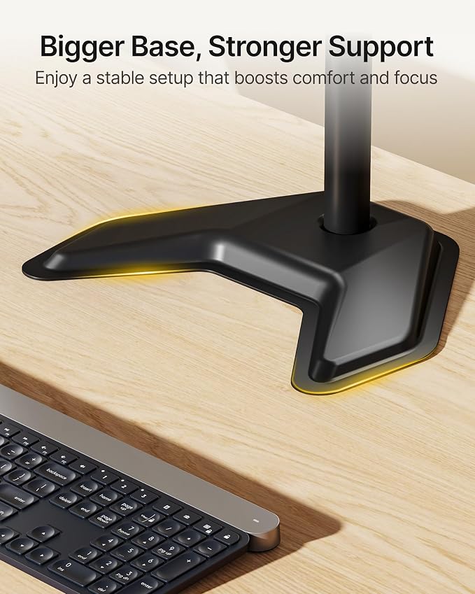 monTEK Freestanding Triple Monitor Stand for 17-32" Screens, 22 lbs Each | Solid V-shaped base, three-screen full-motion arms, height adjustment, tilt, swivel, rotation and VESA 75/100 - Image 6