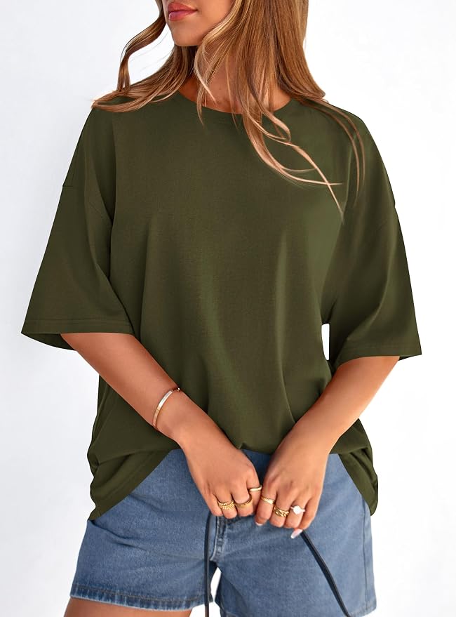 PRETTYGARDEN Womens 2026 Spring Going Out Tops Casual Short Sleeve Crewneck Loose Fit Basic Oversized T Shirts Summer Outfits - Image 3