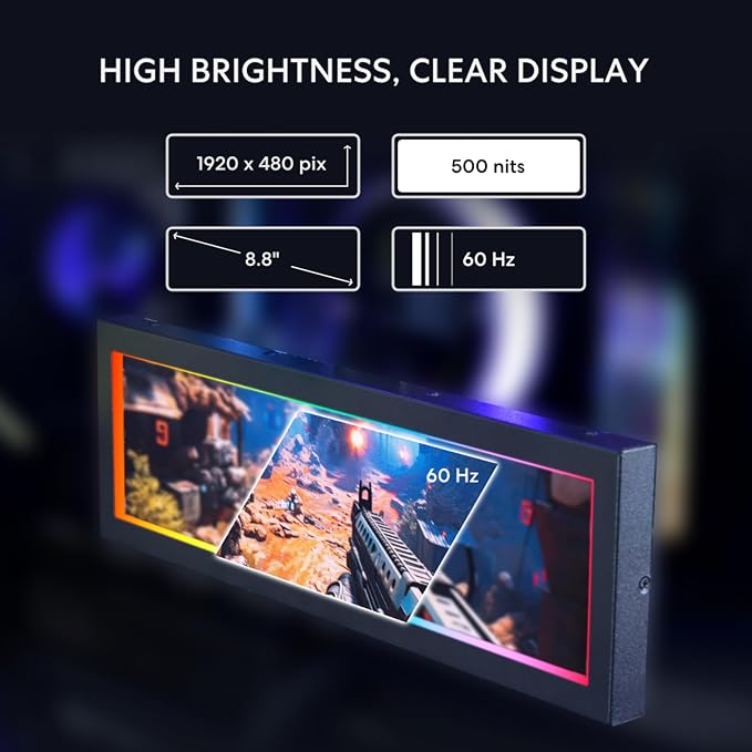 Lian Li 8.8" Universal Screen for PC - Adjustable Mounting for Any Computer Setup - Customizable ARGB Frame - PC Temperature Display Panel - LCD Screen Display - Mini Monitor - SM088X (US88 v1 Black) - Image 4