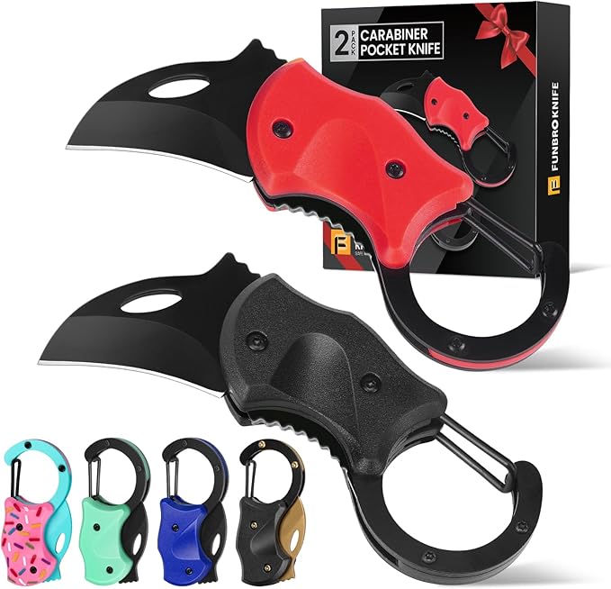 FUNBRO 2 Pack Small Pocket Knife Gifts for Men & Women | Folding Box Cutter, Birthday & Christmas Stocking Stuffers Gifts for Wife Husband Dad Mom (Black & Red) by FUNBRO