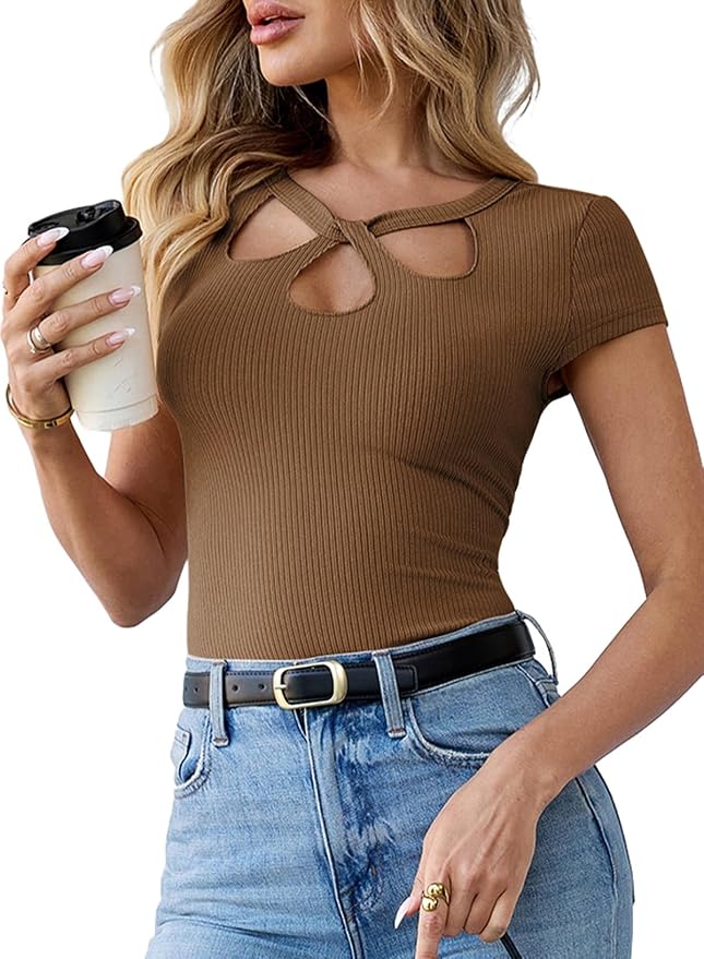 Pink Queen Sexy Tops for Women Cutout Keyhole Neck Cap Sleeve Shirts Casual Summer Clothes 2026 Fashion - Image 4