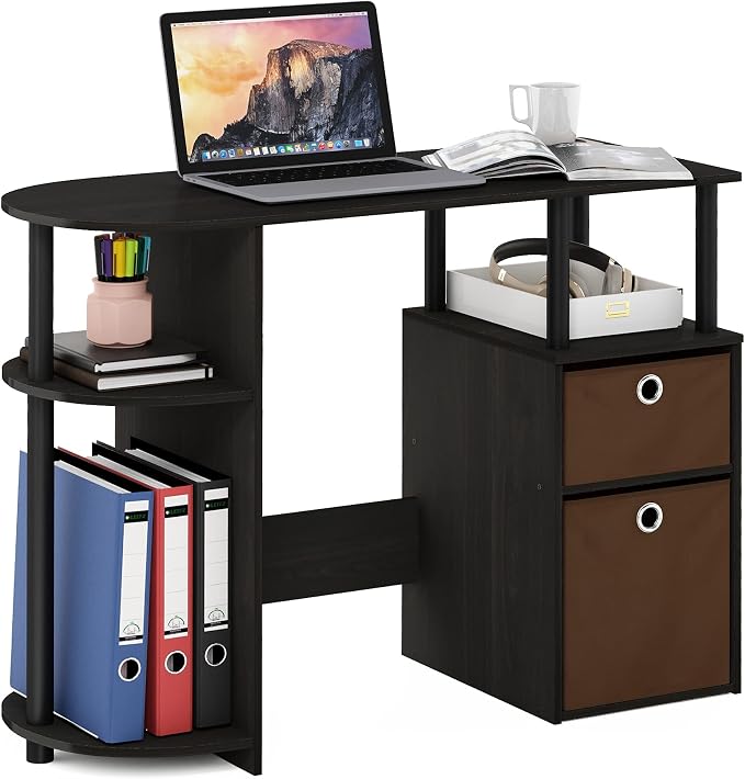 Furinno JAYA Desk, 38.4" Wide Gaming Desk with Bin Drawers, Computer Desk with Side Shelf, Office Desk for Study, Home Office, Bedroom, Dorm, Study Room, Espresso by Furinno-FitsYourSpaceFitsYourBudget