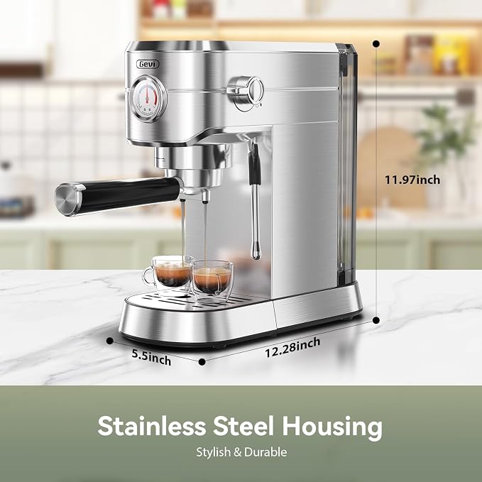 Gevi 20 Bar Compact Espresso Machine for Home,Latte、Cappuccino Coffee Maker | Removable Water Tank; Include Necessary Accessories; Can Make Americanos; Easy to Clean and Maintain; with Milk Frother; - Image 8