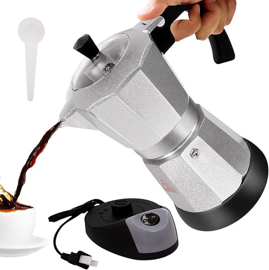 Electric Aluminum Moka Pot 3-6 Cup 150-270ml Espresso Maker | with Detachable Base Ideal Coffee Makers for Home MochaPot Italian and Cuban Café Coffeemaker Espressomaker CoffeePot Silver by Vaolvpant