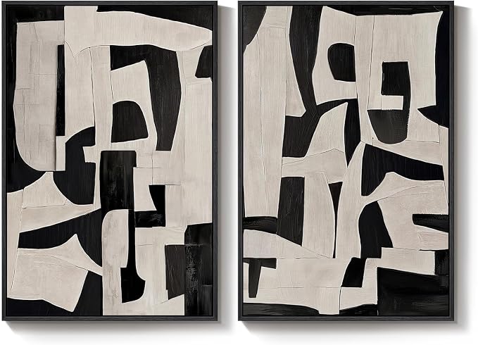 Framed Black and Beige Abstract Wall Art, 2 Piece Canvas Prints Paintings Artwork for Walls, Modern Minimalist Abstract Pictures for Living Room Hallway Bedroom Office Bathroom Wall Decor 16x24 In by Cuspin