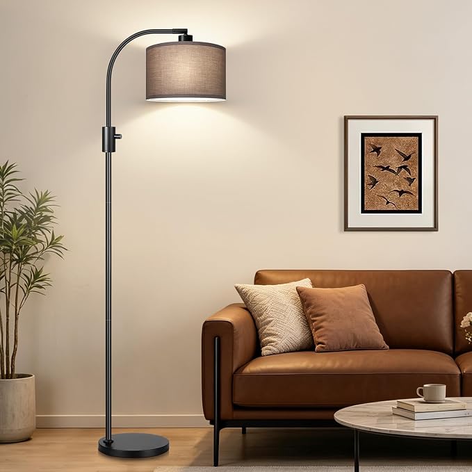 Nintiue Dimmable Black Floor Lamp, 1200 Lumens LED Edison Bulb Included, Arc Gold Floor Lamps for Living Room Modern Standing Lamp with Khaki Shade by Nintiue