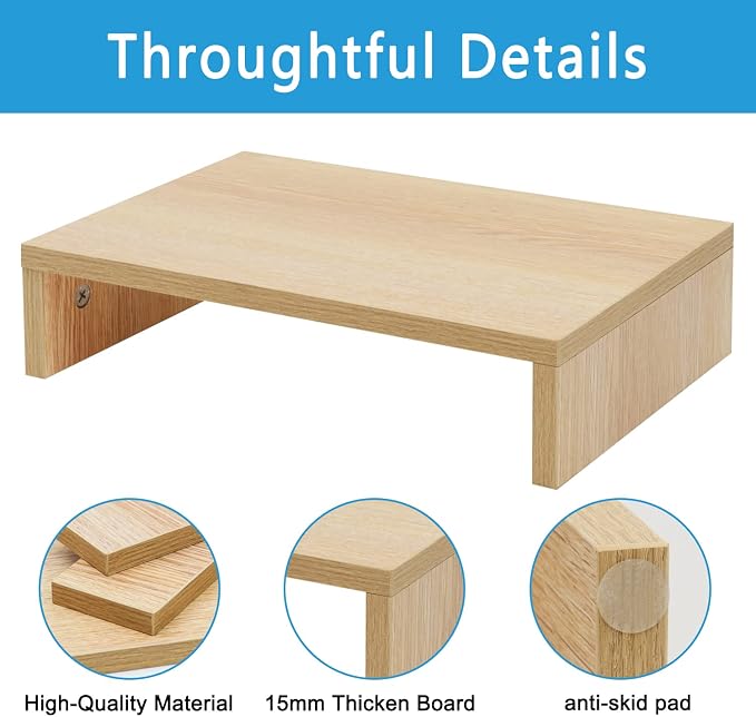 TEAMIX 14.2 inch Monitor Stand Riser, Wood Monitor Riser with Storage for Desk Small Monitor Stand TV/Screen/PC/Laptop Riser Computer Stand Desktop Shelf (Maple-14.2 inch) - Image 3