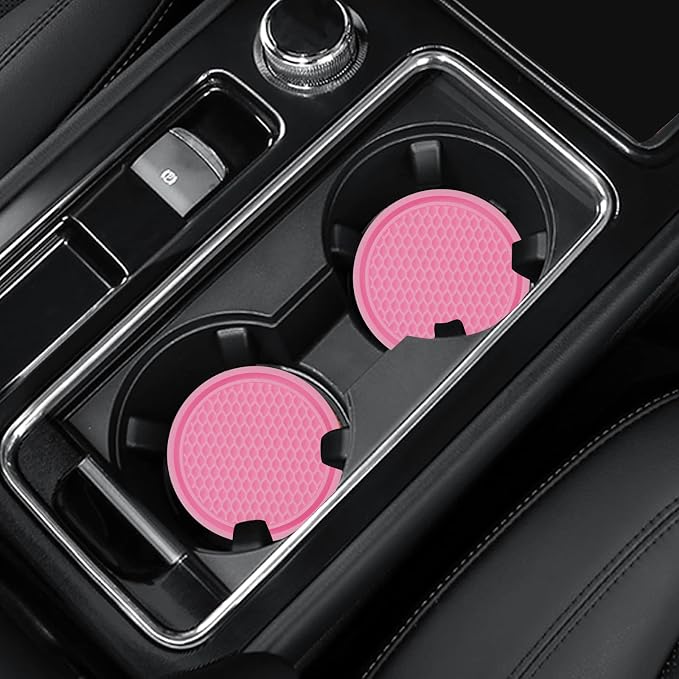 4 Pack Car Coasters, 2.75inch Universal Non-Slip Car Cup Holder Coaster for Car, PVC Cup Pad Mat Car Coasters for Cup Holders for Women (Pink) by Joyberg