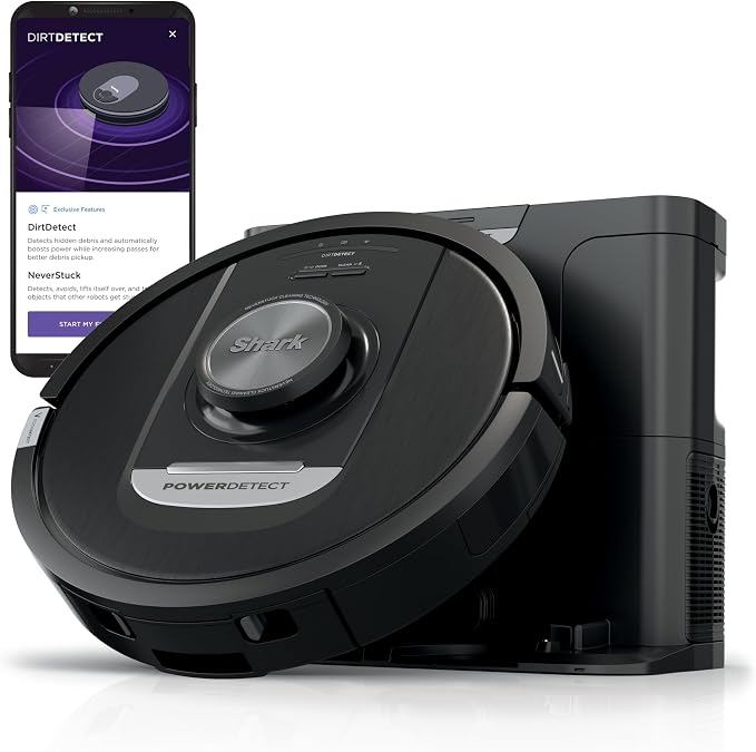 Shark PowerDetect Self-Empty Robot Vacuum with NeverStuck Technology, Auto Deep-Clean Carpets & Hardfloors, 30 Day Capacity HEPA Bagless Base, for Pet Hair, WiFi Black, AV2820S by Unknown