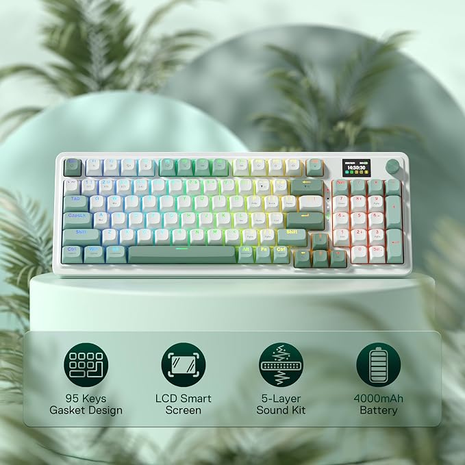 Redragon K719 PRO Wireless 95-Key Gasket Gaming Keyboard, TFT Screen & Knob | Easy-Control LED Info Display, 0-Delay Tri-Mode, Cushioned 5-Layer Noise Dampening for Creamy Thocky Sound, Practical 95 keys - Image 2
