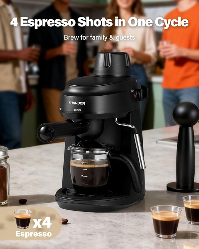 SHARDOR 3.5 Bar Espresso Machine, Compact Expresso Coffee Machines for Home, 4-Cup Espresso Maker with Milk Frother for Cappuccino & Latte, Fast Heating System, Easy-to-Use, 800W, Black - Image 3