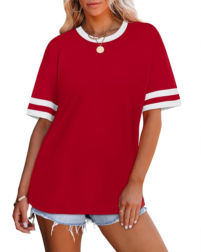 WIHOLL Womens T Shirts Loose Fit Short Sleeve Tees Crew Neck Color Block Summer Tops 2026 Fashion - Image 3