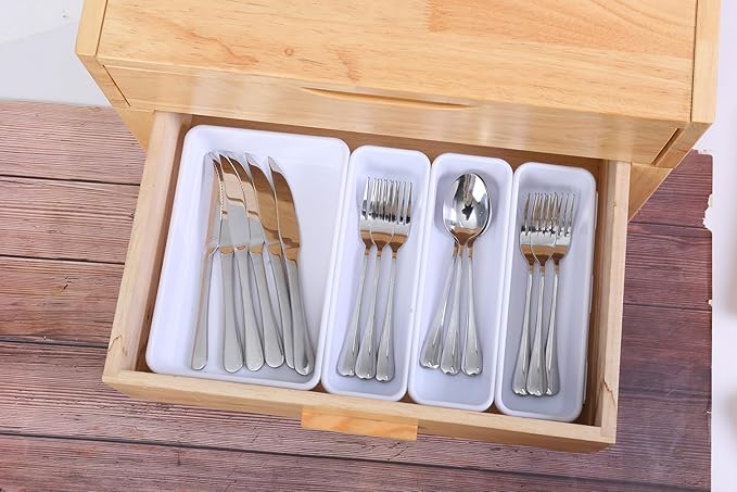 Kutesna 15PCS Interlocking Drawer Organizer, Plastic Desk Organizer Set | 3-Size Versatile Storage Bins,BPA-free, Non-slip, Fits Any Drawer for Cosmetics, Bathroom, Tools, Kitchen and Office, White - Image 4