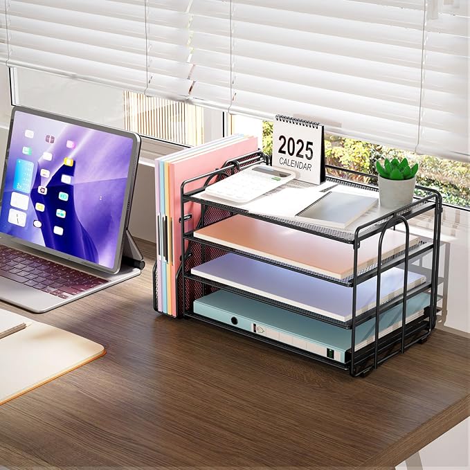 gianotter 4-Tier Paper Organizer With Magazine Holder | Desk Organizers and Accessories, File Organizer for Office Supplies Storag (Black, 4-Tier) - Image 4