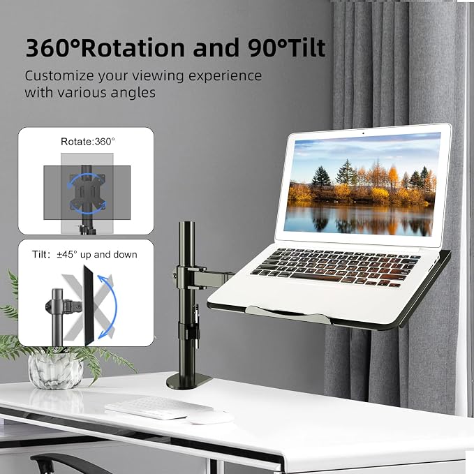 suptek Single Laptop Notebook Desk Mount with Tray for 13-27 inch Computer Screen, Fully Adjustable Laptop Desk Arm for Notebook up to 17’’, Weight up to 15.6 lbs - Image 4