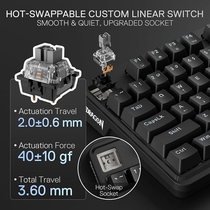Redragon K745 Wired 108-Key Gasket RGB Gaming Keyboard, 4 Extra Hotkeys | Dedicated Shortcut Keys for Mute, Calc & Desktop, Cushioned 5-Layer Dampening for Creamy Thocky Sound, Programmable Software - Image 5