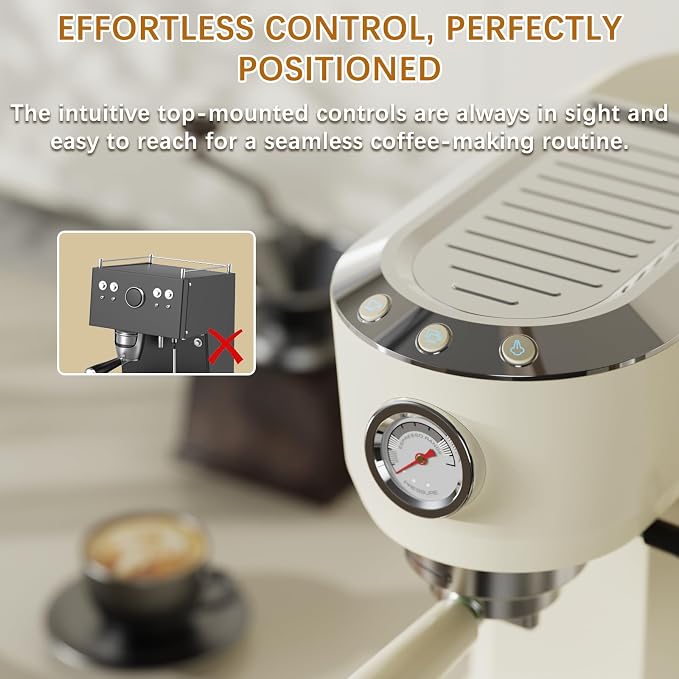 Espresso Machine 20 Bar, Latte and Cappuccino Machine with Steam Milk Frother, Fast Heating, Professional Espresso Maker for Home, 42oz Removable Water Tank, Cream - Image 8
