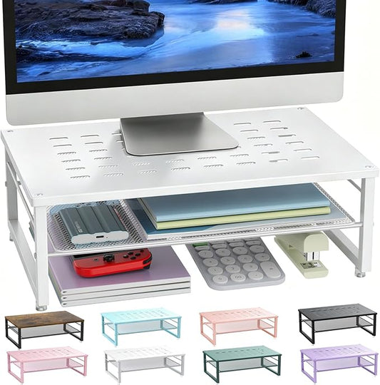 gianotter 2-Tier Metal Monitor Stand Riser, Desk Accessories & Workspace Desk Organizers, Office Desk Storage Organizer for Office Supplies (White) by gianotter