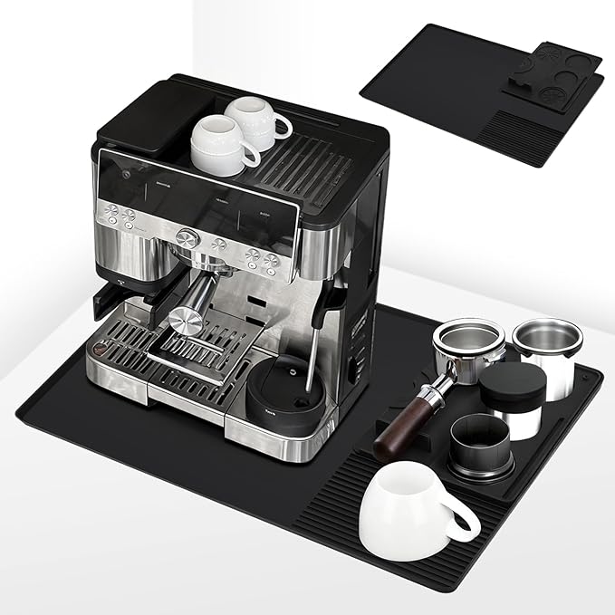 Silicone Coffee Mat Compatible with Ninja Luxe Espresso Coffee Machine ES601/ES701 & Most Home Espresso Machines - 23"x15" Anti-Slip Heat-Resistant - Maker Bar | Tamping Mat (2-in-1) by AdventureBuiltHomePerfected