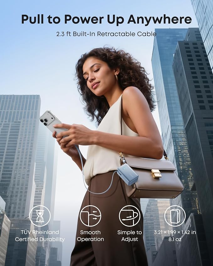 Anker Nano Power Bank, 45W 10,000mAh Portable Charger, iPhone Battery Pack | Built-In Retractable USB-C Cable, for iPhone 17 / 16 Series, iPad, Galaxy, Pixel, and More, Compact Travel Design - Image 5
