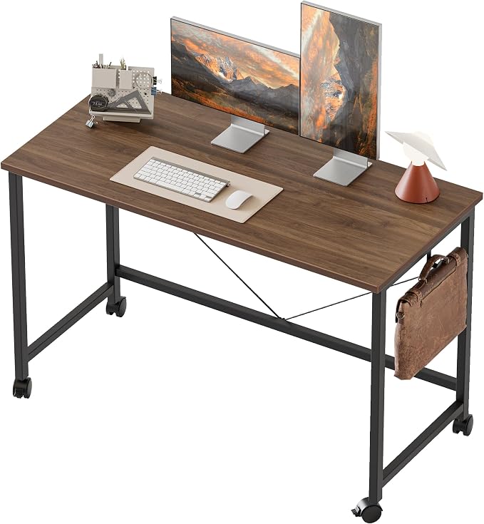 Mericonia 39x20 Inch Computer Desk with Wheels, Small Simple Rolling Desk | Writing Table for Home Office Bedroom Work Study, Walnut by MERICONIA