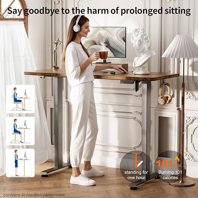 Veken Standing Desk, Brown,55×23.6 Inch | Height Adjustable Sit Stand Up Computer Tables for Home Office, Study , Writing, Suit students, employees and group work - Image 7