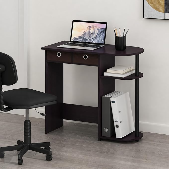 Furinno Go Green 32-Inch Brown Computer Desk, Office Desk with 2 Side Shelves and Storage Bins, Rectangular Home Office Desk, Gaming Desk for Home Office, Bedroom, Study Room, Dark Mocha by Furinno-FitsYourSpaceFitsYourBudget