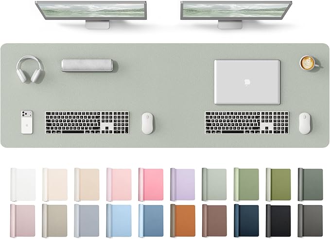 YSAGi Leather Desk Protector, Office Mat, Large Mouse Mat, Non-Slip PU Leather Blotter, Laptop Desk Mat, Waterproof Writing Pad for Office and Home(Grayish Green, 63" x 17.2") by YSAGi
