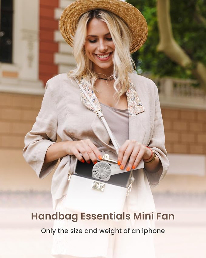 Portable Mini Handheld Turbo Fan, 4 Speed High Velocity Personal Cooling Device [Max 16H], Rechargeable Purse Travel Essential for Vacation/Beach/Trip - White - Image 7
