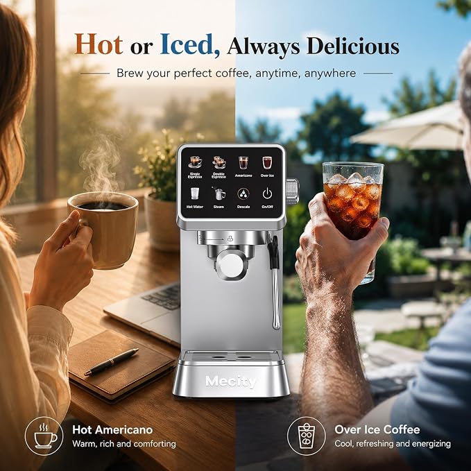 Mecity 20 Bar Espresso Machine with Milk Frother, Touchscreen Coffee Maker for Espresso, Americano & Over Ice Coffee, Compact Stainless Steel Latte & Cappuccino Maker - Image 4