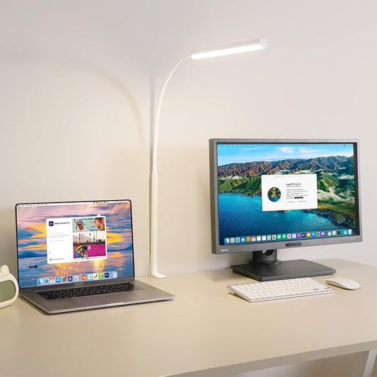 LED Desk Lamp for Office Home, Adjustable Flexible Eye-Caring Desk Light with,5 Modes 10 Brightness Adjustment, USB Adapter Desk Lamp with Clamp-LK-W by Unknown