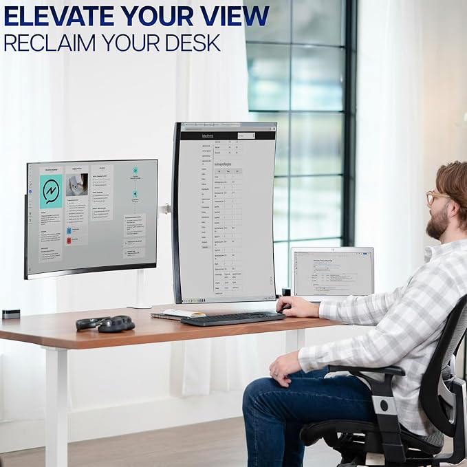 VIVO Dual Monitor Desk Mount, Heavy Duty Fully Adjustable Stand, Fits 2 LCD LED Screens up to 32 inches, White, STAND-V032W - Image 9