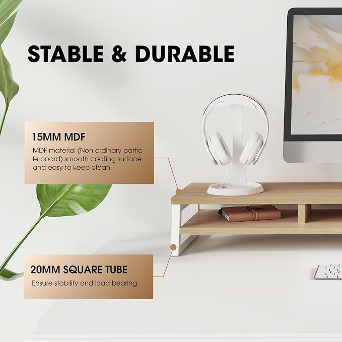 Fenge Dual Monitor Stand for Desk, 42.5in Large Monitor Riser for 2 Monitors, 2 Tier Computer Office Desk Top Shelf, Desktop Storage Stand for Laptop, PC, Computer, Printer - Image 3