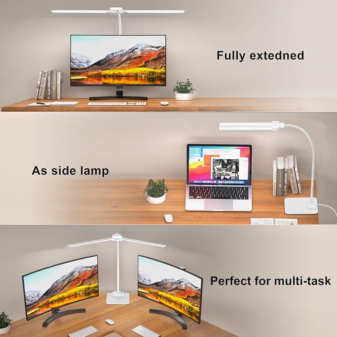 KableRika Desk Lamp Double Light: Bright Led Desk Lights for Home Office - Eye Care Reading Table Lamps with Base - Dimmable Desktop Lighting for Computer Monitor Study Drafting - Image 2