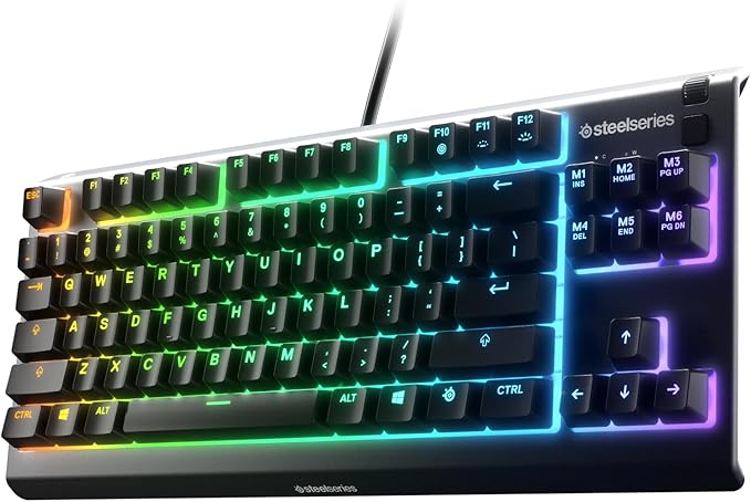 SteelSeries Apex 3 TKL RGB Gaming Keyboard – Tenkeyless Compact Form Factor - 8-Zone RGB Illumination – IP32 Water & Dust Resistant – Whisper Quiet Gaming Switch – Gaming Grade Anti-Ghosting,Black by Unknown