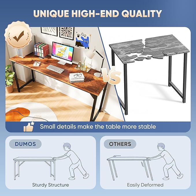 DUMOS 63 Inch Small Computer Desk, Gaming Desks for Home Office Bedroom | Modern Study Writing Work Table, Craft PC Desk Simple Workstation with Reinforcement Structure, Modern Rustic Brown - Image 5
