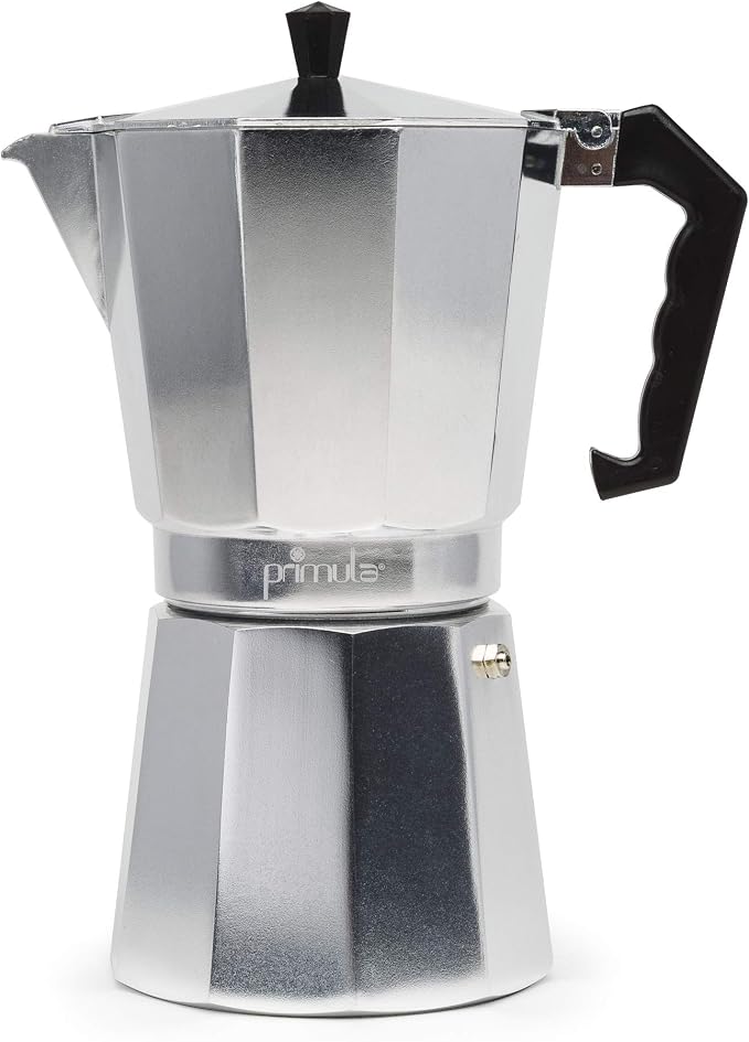 Primula Classic Stovetop Espresso and Coffee Maker, Moka Pot for Italian and Cuban Café Brewing, Greca Coffee Maker, Cafeteras, 12 Espresso Cups, Silver by Primula