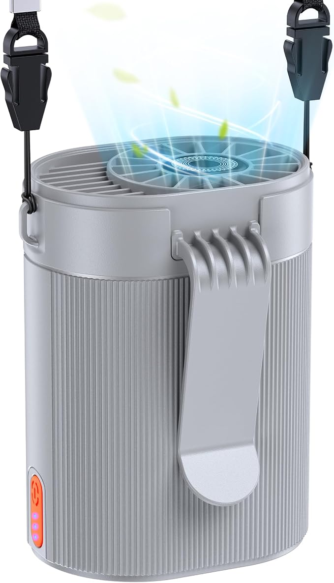 2026 AI Portable Fan Rechargeable-4 Speeds Personal Waist Fan, 6600RPM Strong Airflow Hands-Free Hanging Neck Fan for Camping Outdoor, Grey - Image 8