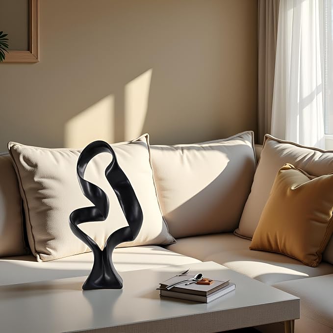 15" Modern Abstract Ribbon Decorative Sculpture, Knot Sculptures,Home Decor,Coffee Table Statues,Dining Living Room Desk Decor（Black） - Image 6