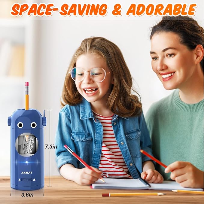 AFMAT Electric Pencil Sharpener for Colored Pencils 7-11.5mm, Fully Automatic Robot Pencil Sharpener, Auto in & Out, Rechargeable Hands-Free for Classroom/Home/Office, Battery Operated, PSX5RB, Blue - Image 6