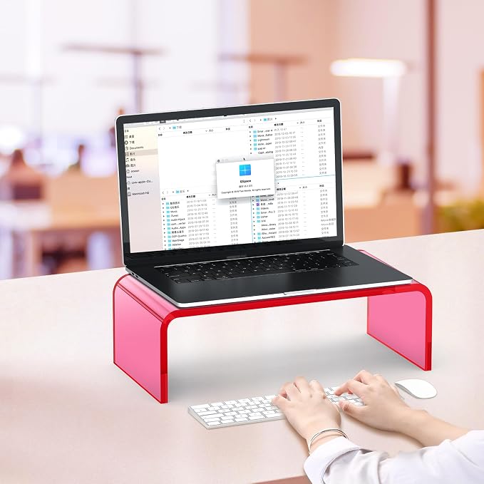Acrylic Monitor Stand Riser Pink Laptop Stand Riser L15 xW7.5 xH4 | PC Holder,Compatible with All Notebooks and Monitor, Decoration for Office & Home,Pink Aesthetic Design,Office Supplies - Image 4