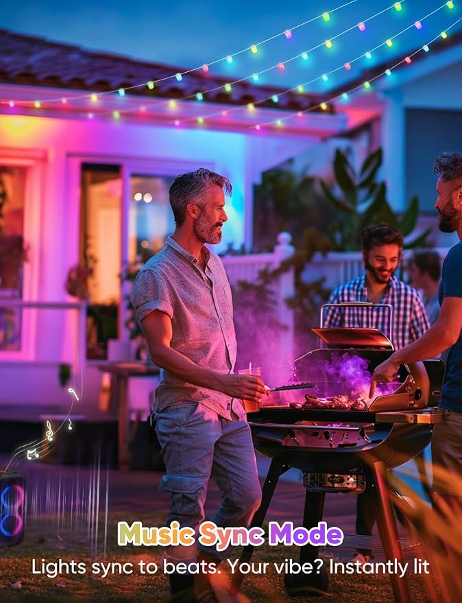APPECK Outdoor String Lights 76FT with 200 LEDs, RGB Outdoor Patio Lights | IP65 Waterproof Porch String Lights, Color Changing, Scene Modes, for Garden Yard Holiday Party Daily Decor, Alexa Compatible - Image 5