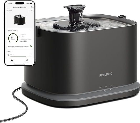 PETLIBRO Upgrade Cat Water Fountain Stainless Steel Tray, Dockstream 2 Cat Fountain Indoor, 3L/101oz Auto Cat Fountains for Drinking, App Monitoring Pet Water Fountain Dog, 5G WiFi Cat Water Dispenser by Unknown