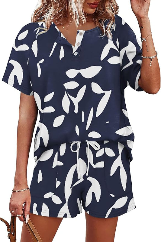 WIHOLL Two Piece Outfits for Women Lounge Sets Button Down Top and Shorts Set Sweatsuits with Pockets by WIHOLL