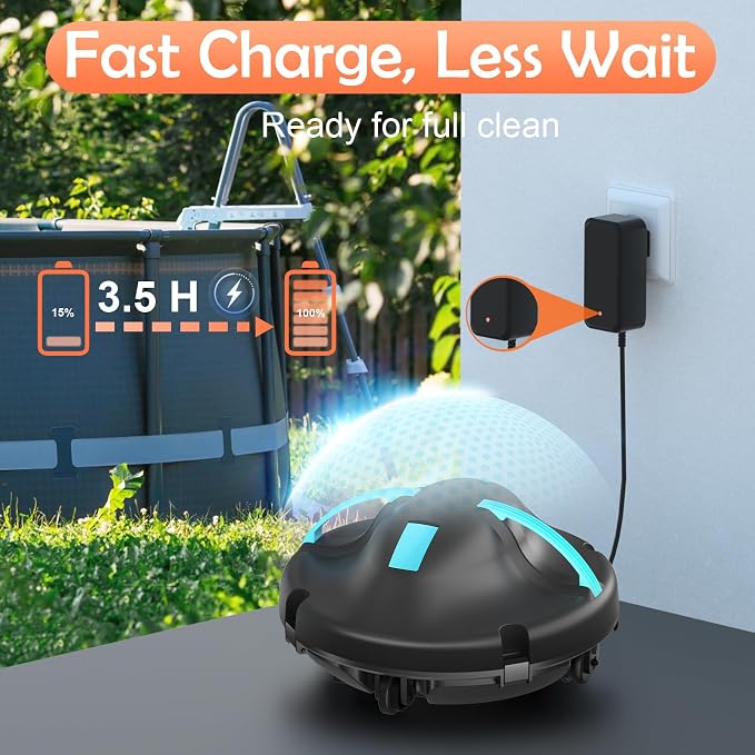 (2026 New) Pool Vacuum for Above Ground Pool, Cordless Robotic Pool Cleaner with Dual Motors Strong Suction, 130-Min Runtime, Auto-Parking, Pool Vacuum Robot for Inground Flat Pools Up to 1100 Sq.Ft - Image 6