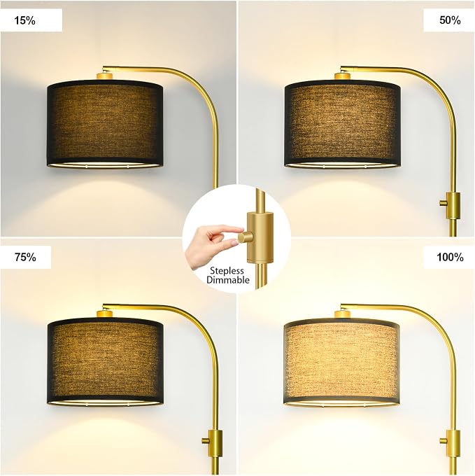 Nintiue Upgraded Modern Arc Dimmable Tall Standing Floor Lamp with Black Shade, 1200 Lumens LED Bulb Included, for Living & Reading Room, Bedroom, Office & Nursery, Gold - Image 3