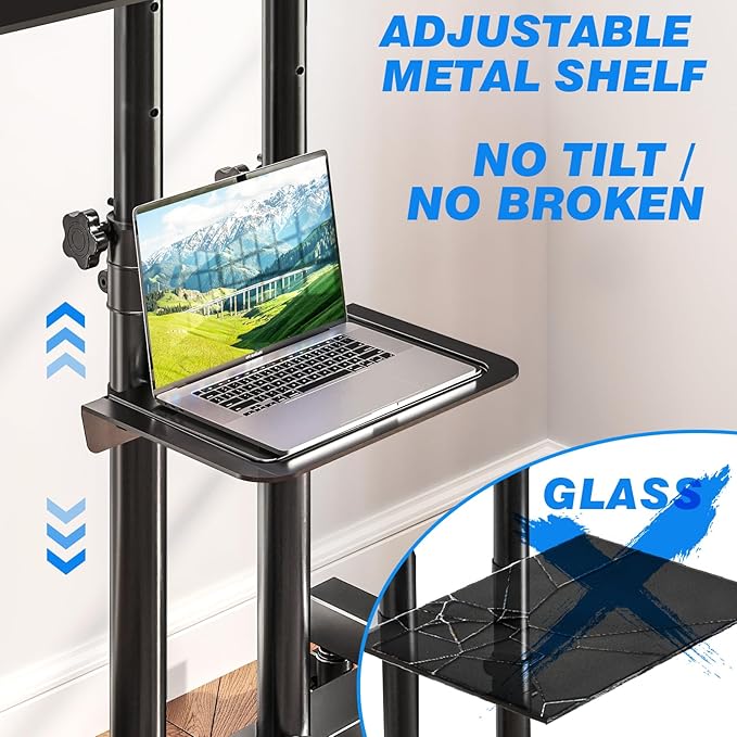 Rfiver Mobile TV Cart Rolling TV Stand for 32-83 Inch Screens up to 110lbs, Portable TV Stand on Wheels with Height Adjustable Shelf, Outdoor TV Stands Mount for Home Office MAX VESA 600x400mm, Black - Image 4